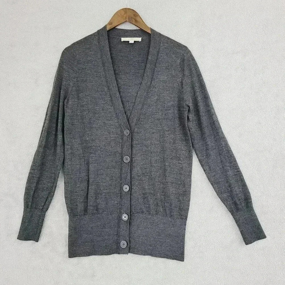 Loft Wool Blend Womens Medium Gray Button-Up Cardigan Sweater  11CT - Picture 1 of 6